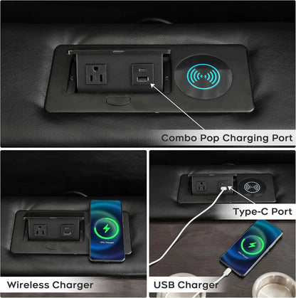 3 Seats Manual Reclining Sofa with Wireless Charger,LED Floor Lights, Drop-down Table, USB/Type-C Port (M073)