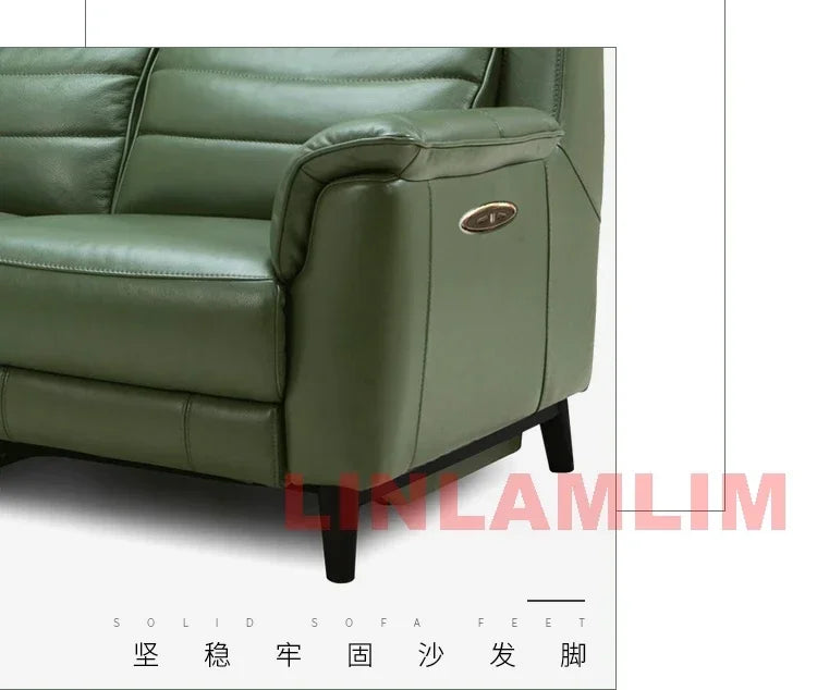 MANBAS Luxury Power Reclining Sofa - Modern Genuine Leather 3-Seater Couch with Footrests & USB, Electric Recliner Home Theater