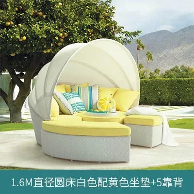 Outdoor rattan round bed leisure garden courtyard swimming pool beach bed