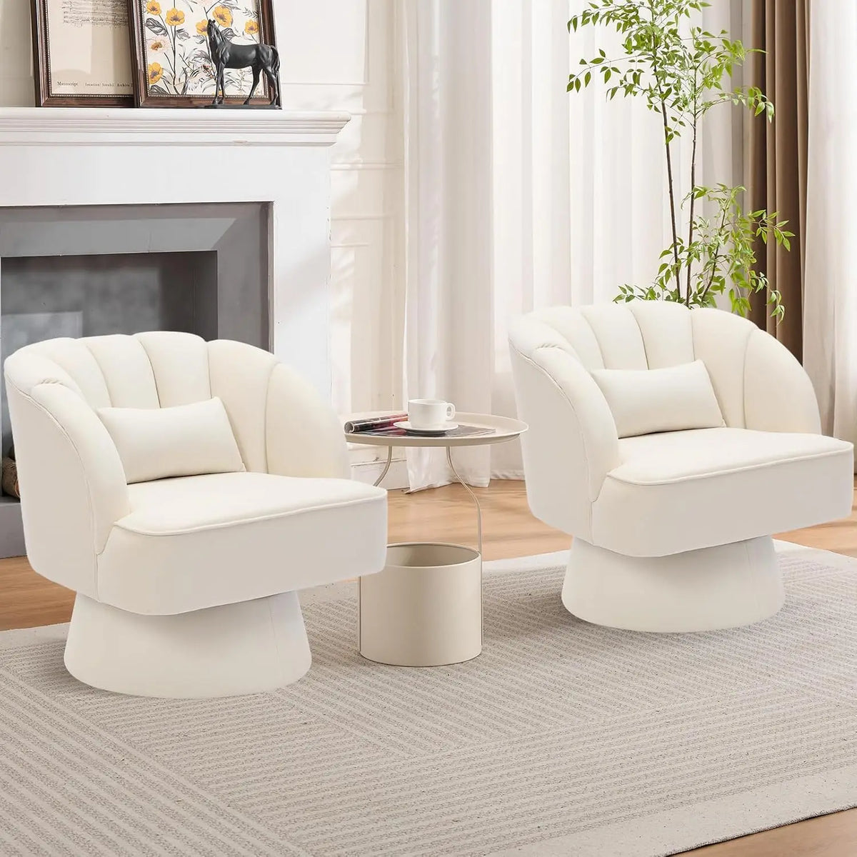 360° Swivel Barrel Accent Chair Modern Round Armchair with Striped Backrest & Plush Padding Velvet Fabric Upholstered Armchair