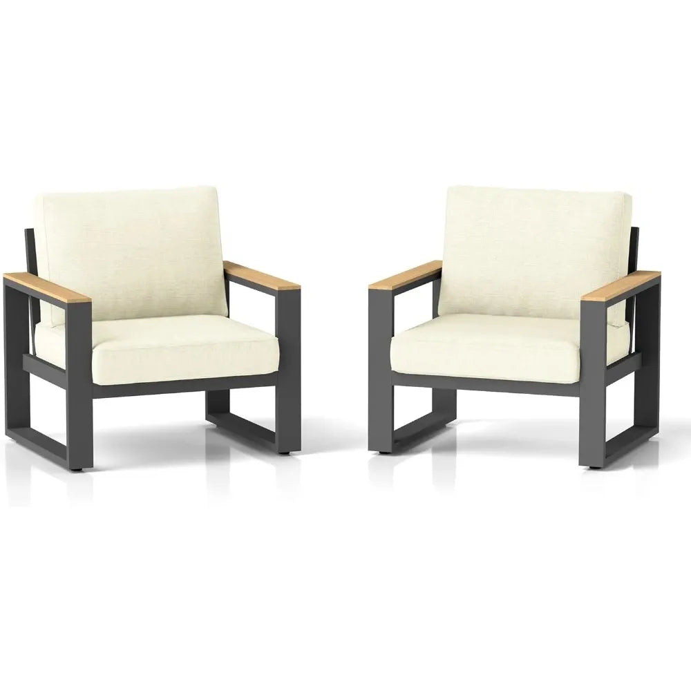 Aluminium Outdoor Patio Chairs, 2 All-Weather Metal Patio Sofas with Height Adjustable Feet, Outdoor Patio Terrace Garden Chairs