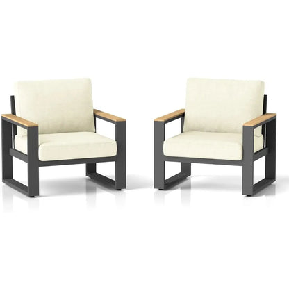 Aluminium Outdoor Patio Chairs, 2 All-Weather Metal Patio Sofas with Height Adjustable Feet, Outdoor Patio Terrace Garden Chairs