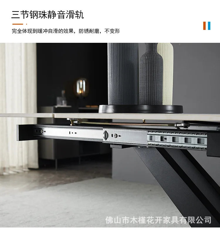 Italian minimalist light luxury multi-functional rock slab dining table combination size rectangular telescopicrotatinghousehold