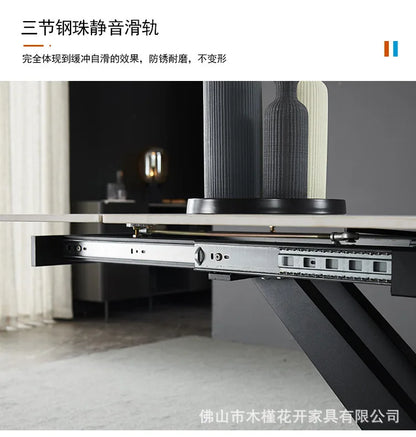 Italian minimalist light luxury multi-functional rock slab dining table combination size rectangular telescopicrotatinghousehold