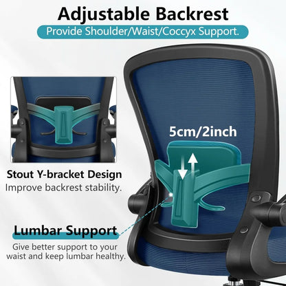HOT-Office Chair, Ergonomic Desk Chair Breathable Mesh Chair With Adjustable High Back Lumbar Support Flip-up Armrests, Executiv