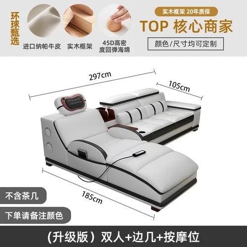 Massage sofa minimalist top layer cowhide home living room Italian minimalist leather art