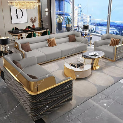 Starton Furniture Italy Design Living Room Couch Luxury Brown Genuine Leather Single Two Three Seater Sectional Sofa Set