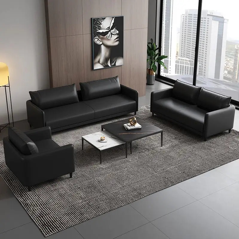 Office sofa business reception modern simple small meeting guests negotiate leather sofa office sofa coffee table combination