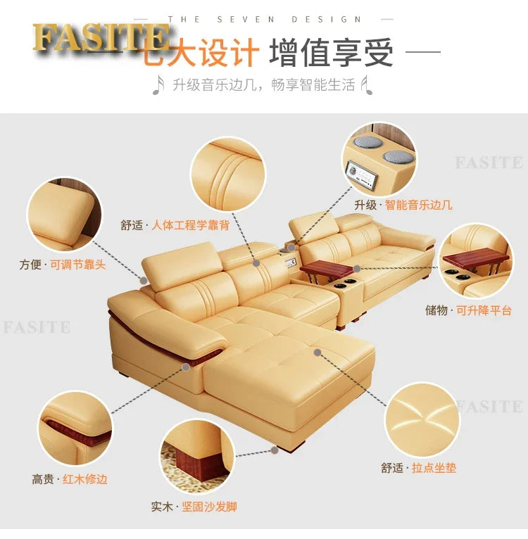 Genuine leather sofa head layer cowhide small unit,simple and modern functional, fashionable leather sofa combination decoration