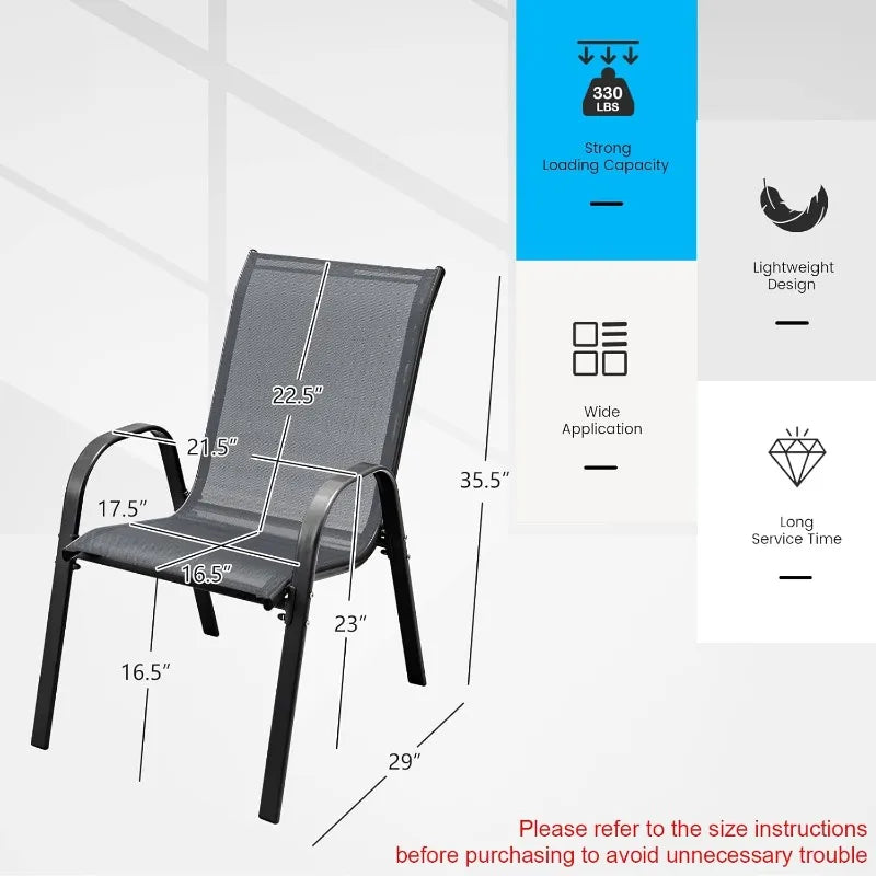 Patio Dining Chairs Set of 4, Outdoor Stackable All Weather Heavy Duty Dining Chairs Set with Armrests, Support 330 LBS