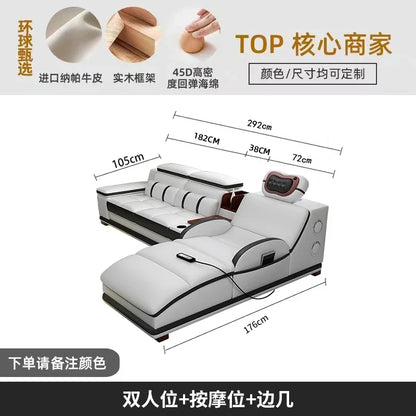 Massage Modern Leather Sofa Luxury Multi Functional Italian Recliner Sofa Couch Puffs Divano Da Soggiorno Living Room Furniture