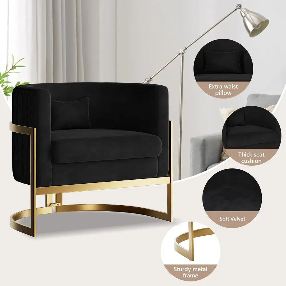 Accent Chair Gold Modern Barrel Chair Upholstered Arm Chairs for Bedroom Living Room Sofa Chair Club Chairs Black