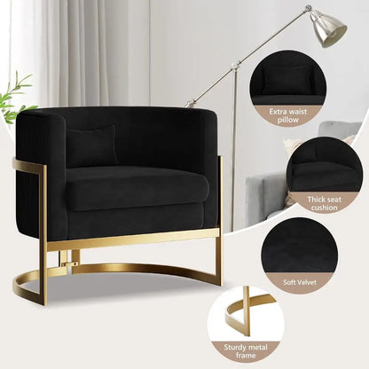 Accent Chair Gold Modern Barrel Chair Upholstered Arm Chairs for Bedroom Living Room Sofa Chair Club Chairs Black