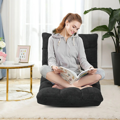 Ergonomic Adjustable Floor Chair with Metal Frame, 5-Position Folding Lazy Sofa, Upholstered Gaming Lounge Chair for Home Office
