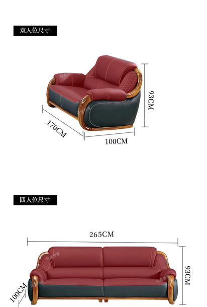 FY Ebony Wood Genuine Leather Sofa Solid Wood Sofa Living Room New Model