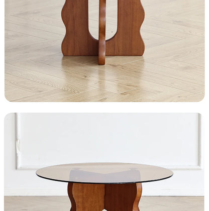 Table d'appoint nordique rétro à 13 pétales, bois massif, verre trempé, Table ronde créative