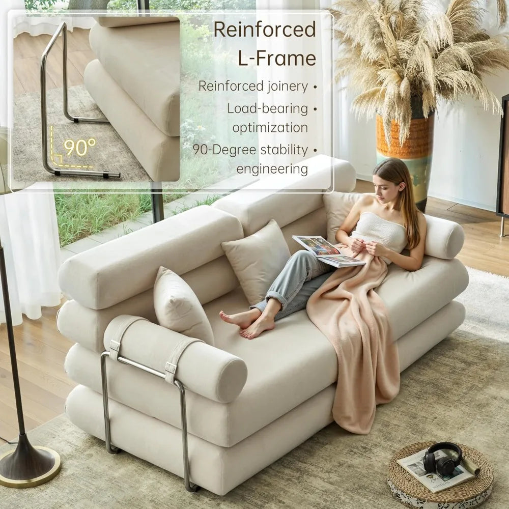 Convertible Sleeper Sofa - 35'' High-Back Floor Couch Bed - Folding Sofa Bed with Rounded Arm Supports - Floor Sofa Lounge