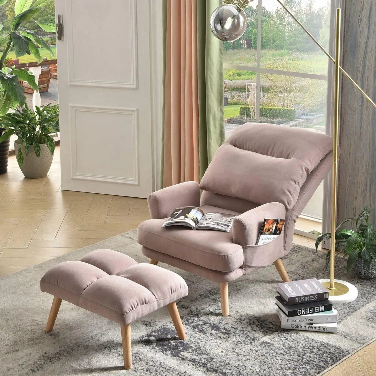 More Design Cheap Wholesale Modern Simple Velvet Comfortable Fabric Casual Reclining Wooden Lounge Living Room Chair