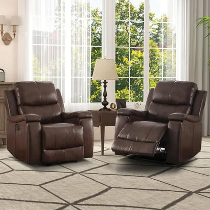 CANMOV Leather Recliner Chair, Classic and Traditional Manual Recliner Chair with Overstuffed Arms and Back, Manual Single Sofa