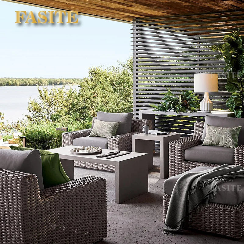 Outdoor sofa courtyard garden terrace leisure waterproof sunscreen art villa rattan furniture combination
