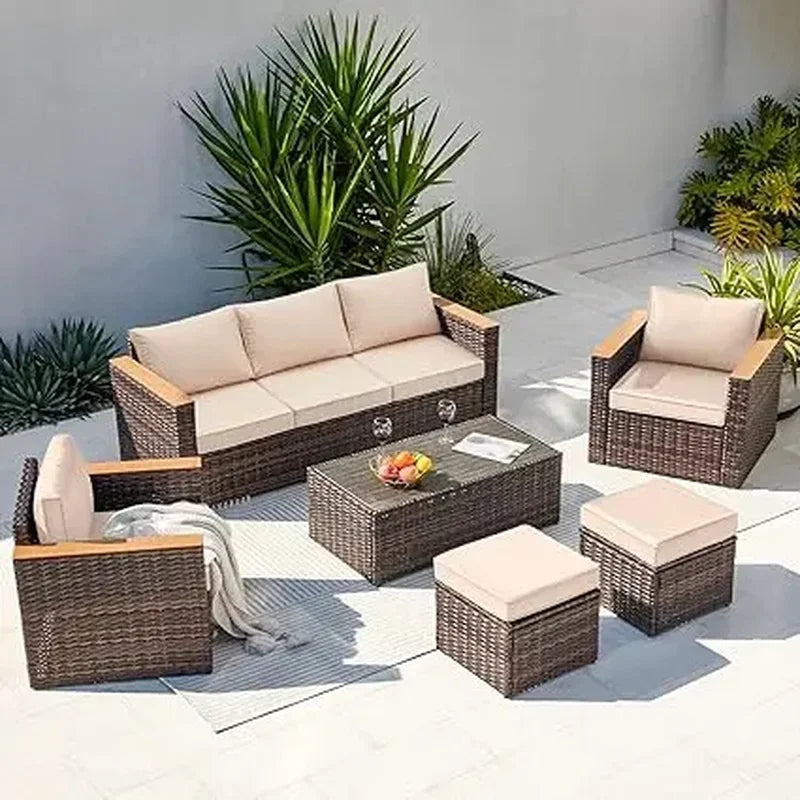 Outdoor PatioLix Conversation Set 6 Pieces Sectional Sofa Chair with Ottoman