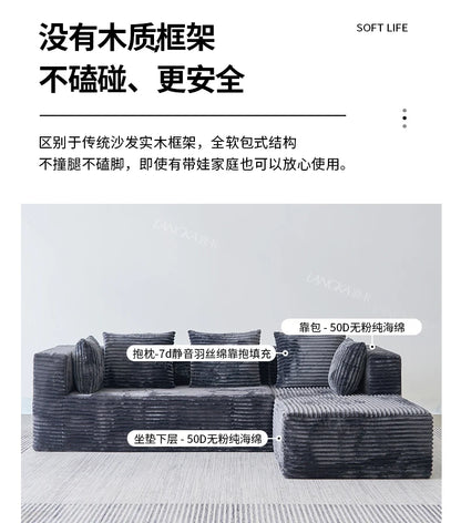 Oversized Boneless Double Lounge Sofa Chair Compressed Sectional Cloud Couch Corduroy L Shape Sofa Bed Couch Divano Da Soggiorno