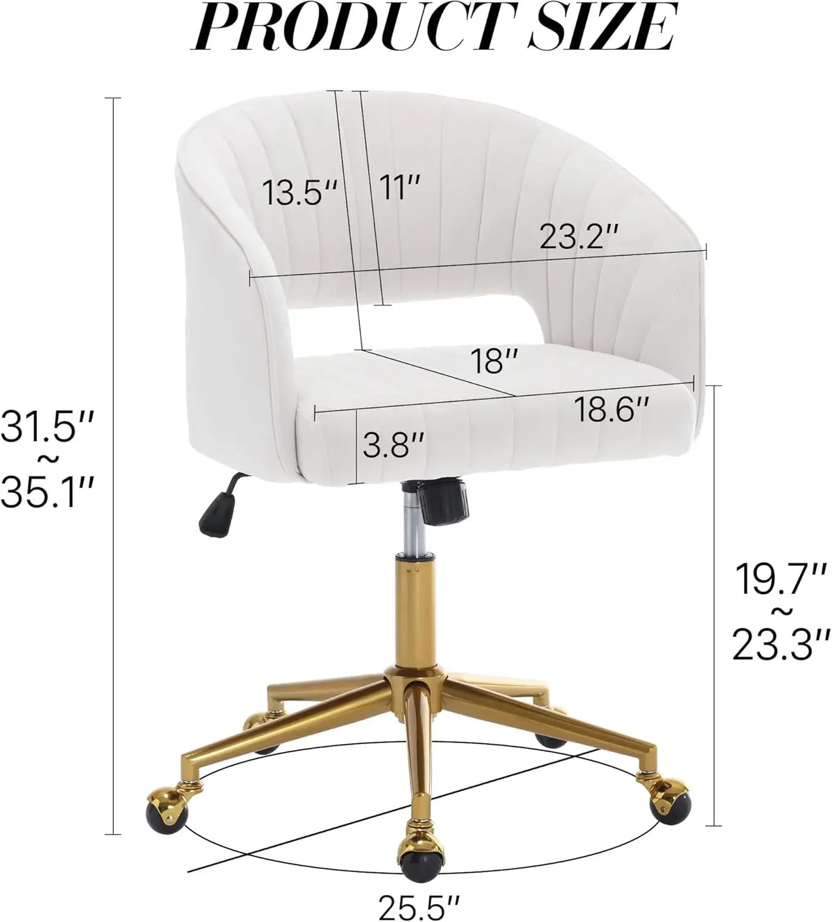 Home Office Chair Swivel Velvet Desk Chair Accent Armchair Upholstered Modern Tufted Chairs with Gold Base for Girls Women