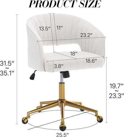 Home Office Chair Swivel Velvet Desk Chair Accent Armchair Upholstered Modern Tufted Chairs with Gold Base for Girls Women