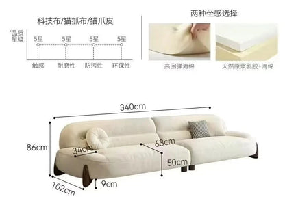 Sofa cream style, minimalist cat claw cloth leather art, small apartment living room arc sofa