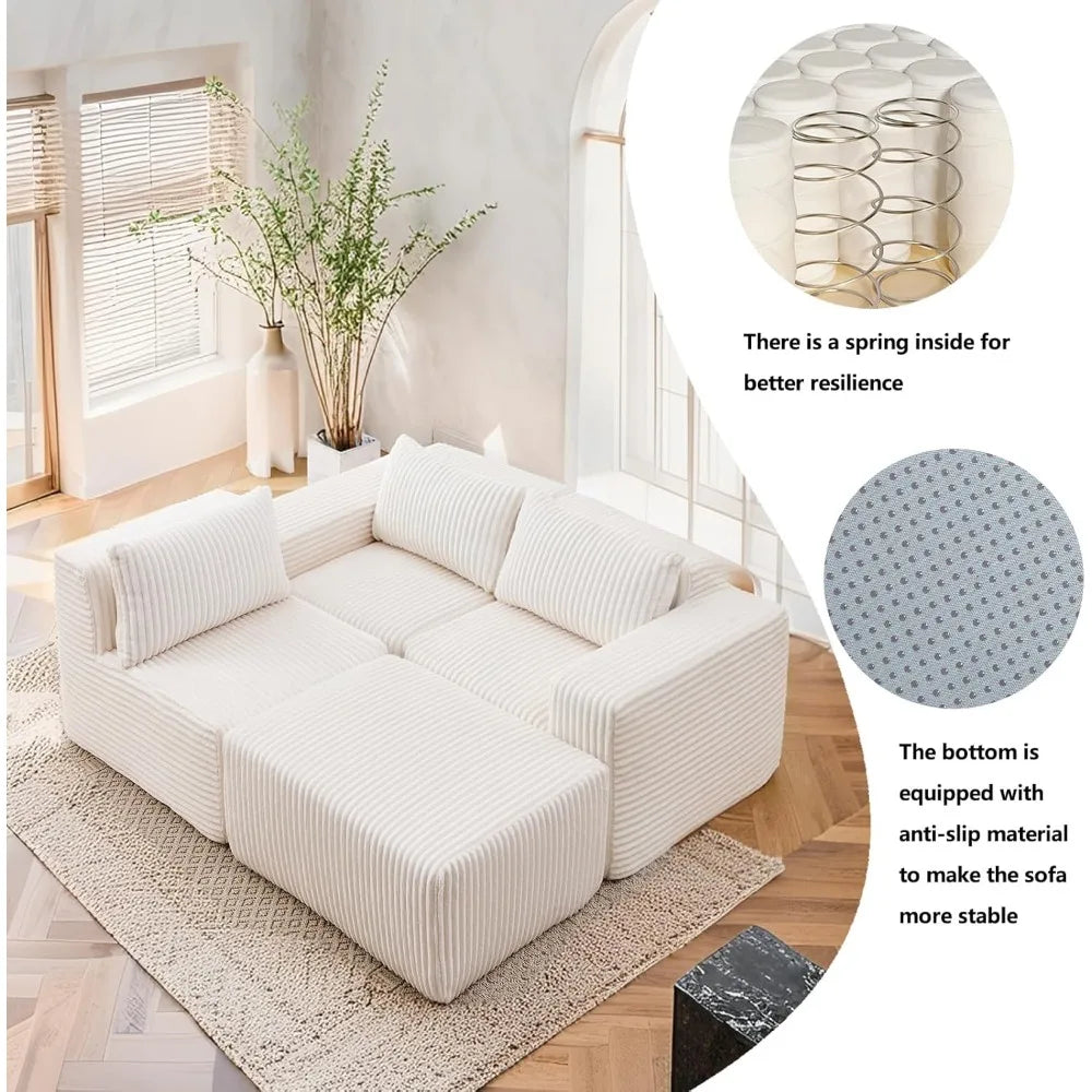 Luxury L-Shaped Modular Sofa – Boneless Cloud Couch with Corduroy Fabric, Memory Foam Support & No-Assembly for Living Room