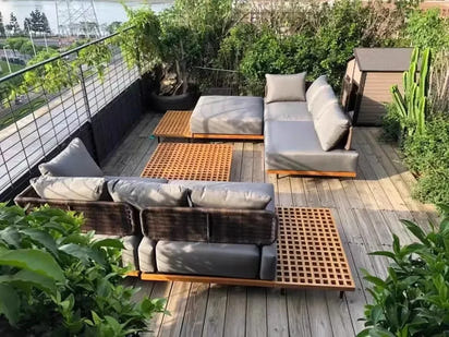 Nordic Solid Wood Sofa Chair Leisure Patio Living Room Furniture Villa Luxury Sofa Combination Garden Furniture Sets Rattan