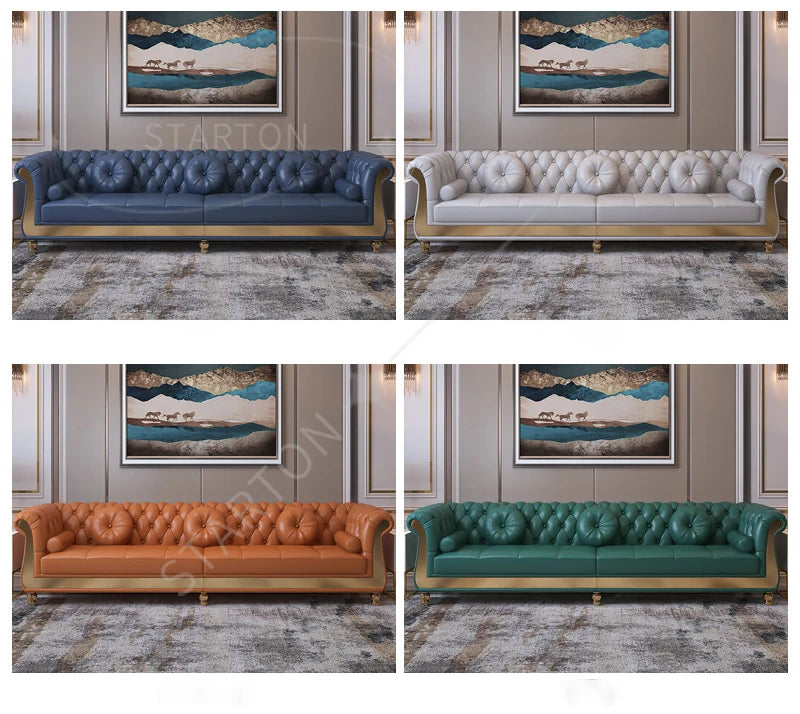 Luxury Nordic Style Living Room Furniture Sofas Sets With Button Tufted Nappa Leather 1-4 Seats Sofa for Home Hotel Apartment