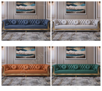 Luxury Nordic Style Living Room Furniture Sofas Sets With Button Tufted Nappa Leather 1-4 Seats Sofa for Home Hotel Apartment