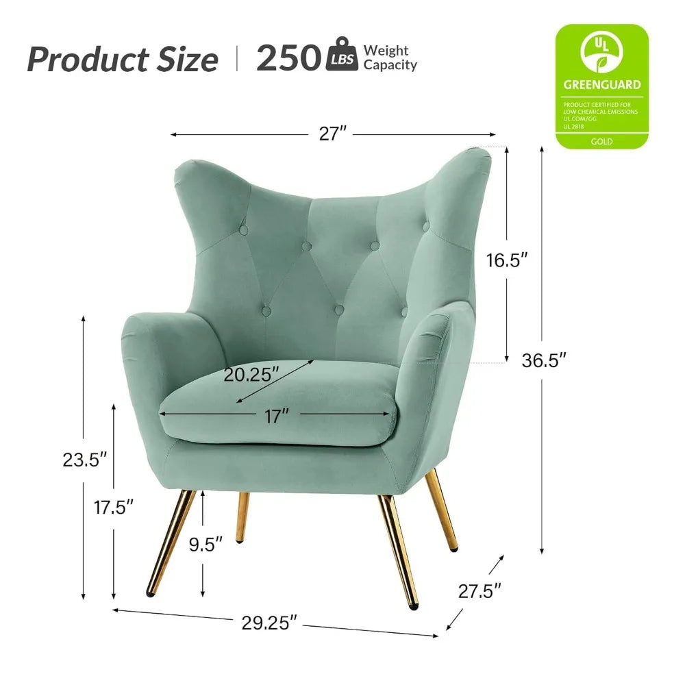 Velvet Accent Chair, Modern Wingback Arm Chair with Metal Gold Legs, Velvet Tufted Upholstered for Living Room, Customized