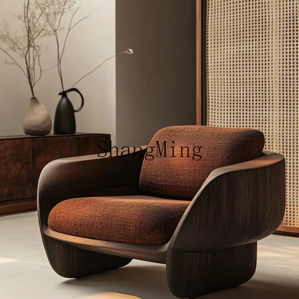HJ Modern Light Luxury Lazy Solid Wood Single Sofa Chair Soft Decoration Living Room Leisure Armrest Balcony Deckchair