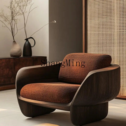HJ Modern Light Luxury Lazy Solid Wood Single Sofa Chair Soft Decoration Living Room Leisure Armrest Balcony Deckchair