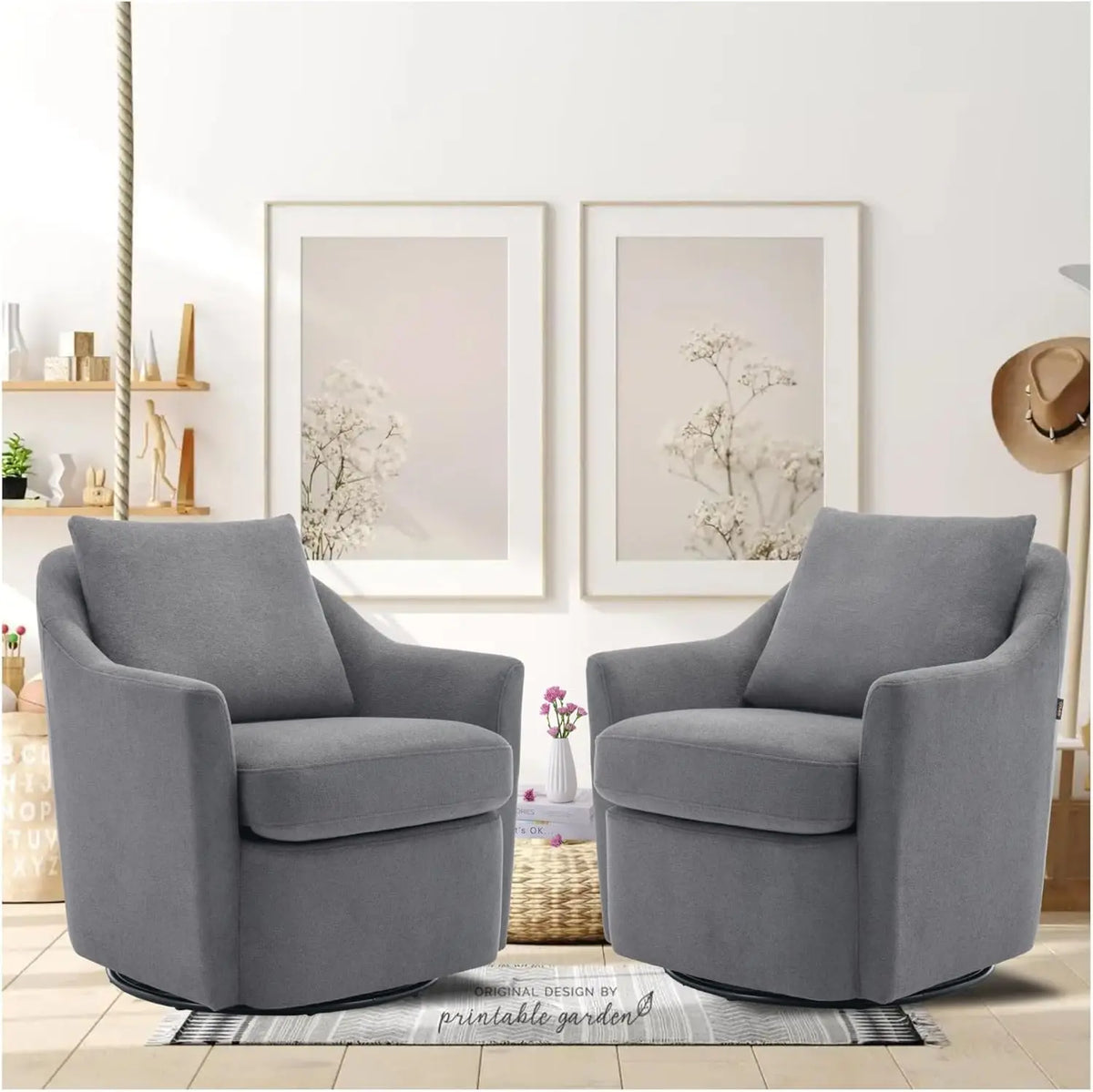 Swivel Accent Chair, Living Room Chair Upholstered 360° Swivel Chair Modern Reading Armchair for Bedroom/Office/Nursery,