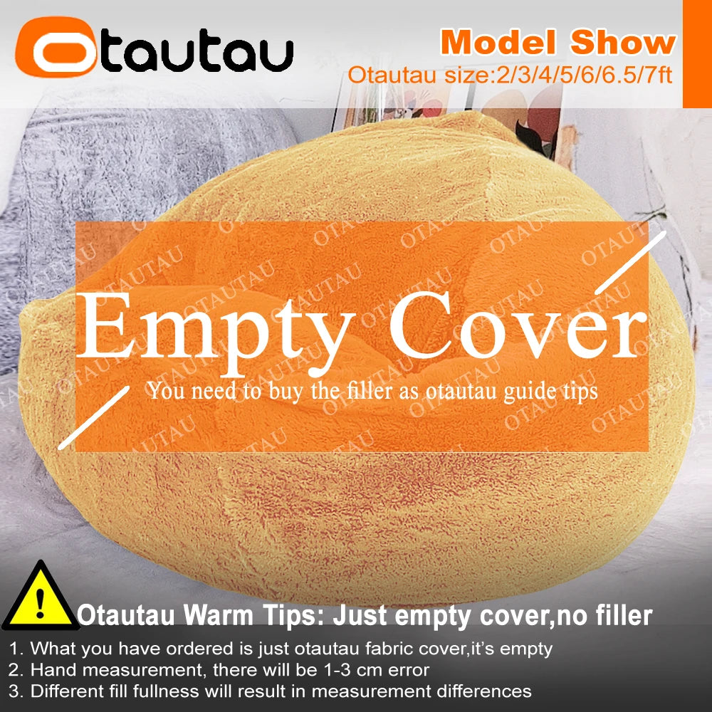 OTAUTAU Fluffy Faux Bunnyf Fur Bean Bag Cover Corner Pouf Cover DD003【No Filler Inside! You Need To Buy Filler By Yourself !】
