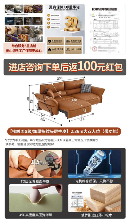 Relaxing Genuine Leather Sofa Living Room Electric Reclining Italian Sofa Lounge Luxury Divano Soggiorno Furniture Home