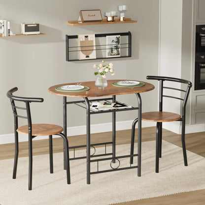 Vineego 3-Piece Small Kitchen Dining Set for 2 Black Wooden Table And Chairs Space Saving Breakfast Set