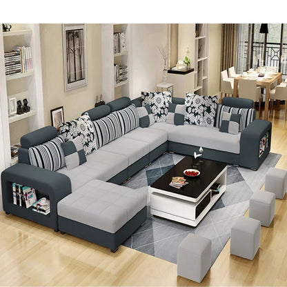Modern Style Fabric Sectional Sofa Cum Bed Couch Living Room Sofas Set Home Luxury U Shaped Corner Sofa Set 7 Seater