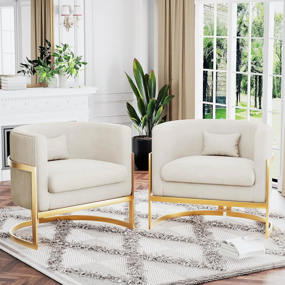 Velvet Accent Chair with Gold Legs - Modern Upholstered Armchair for Bedroom or Living Room