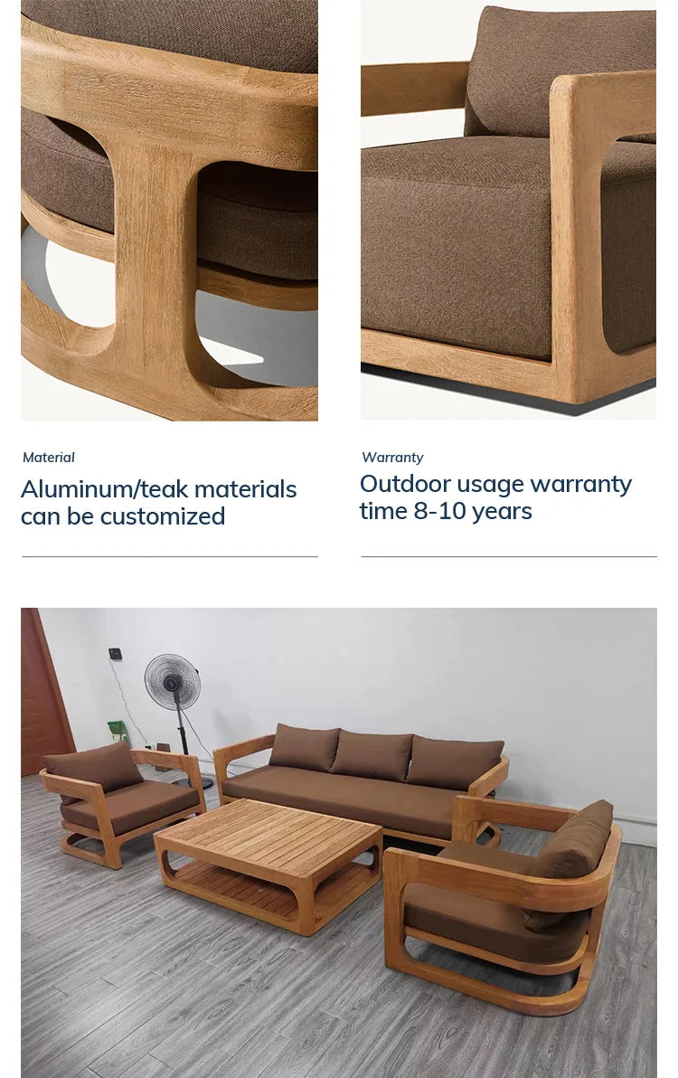 Leisure Open-air Courtyard Sofa Teak Villa Homestay Hotel Modern Outdoor Furniture Combination Waterproof Garden Wooden Sofa Set