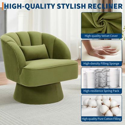 Modern Swivel Accent Chair 360° Barrel Lounge Chair with Padding & Backrest Velvet Upholstered Round Armchair for Bedroom