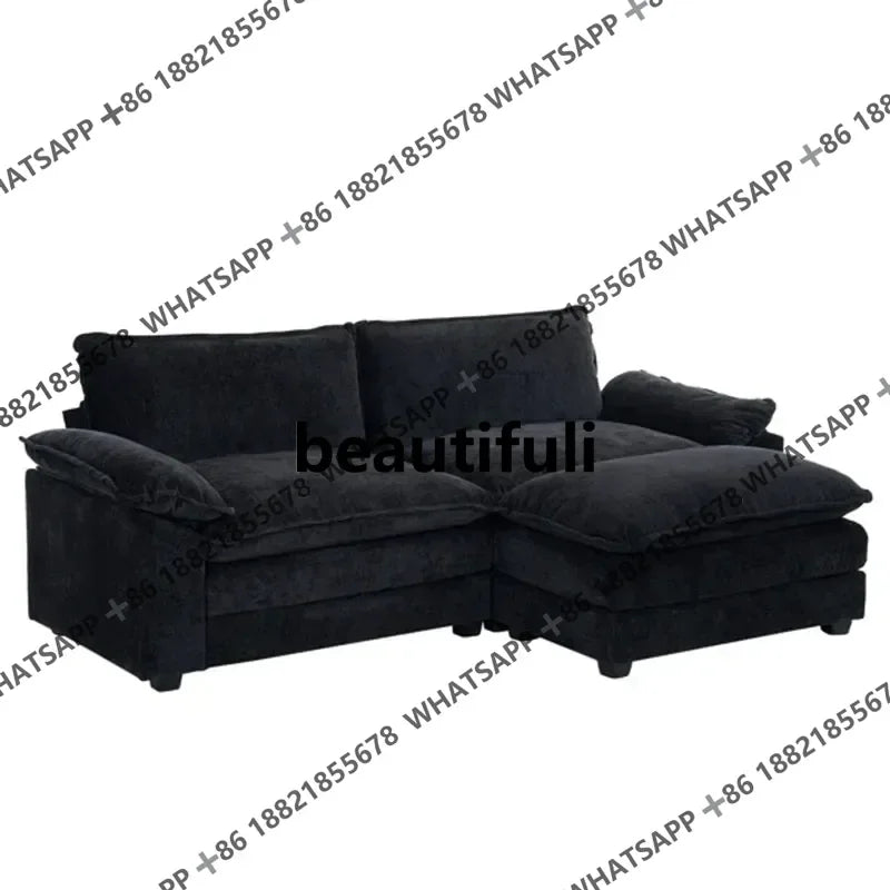 H Living Room Sofas Chenille Puffs Two-Seater Sofa With Footstool Sofa Double Bag Indoor Double Black Home Furniture