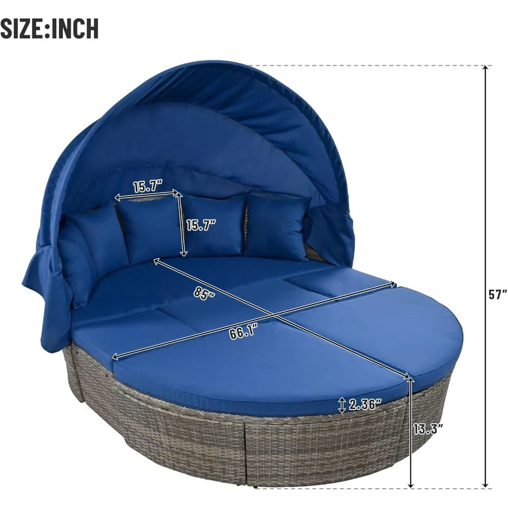 U_STYLE Outdoor Patio Furniture Set Daybed Sunbed with Retractable Canopy Conversation Set Wicker Furniture As same as WY000281