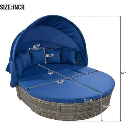 U_STYLE Outdoor Patio Furniture Set Daybed Sunbed with Retractable Canopy Conversation Set Wicker Furniture As same as WY000281