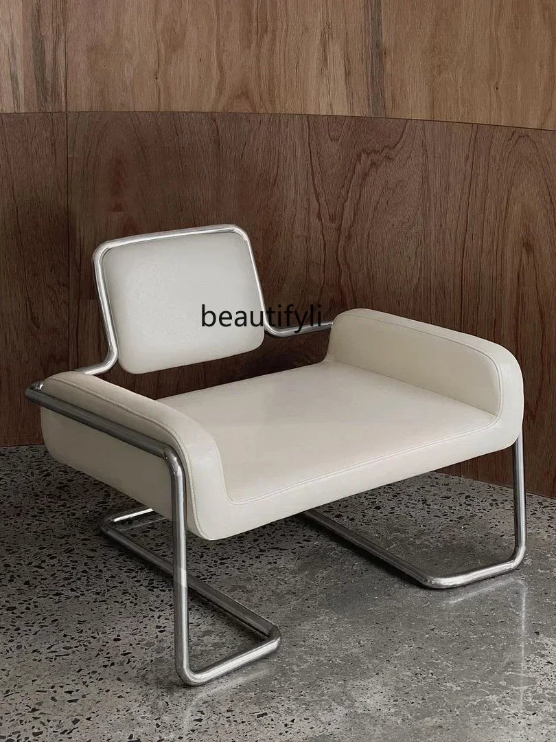 LXArrivals Modern Creative Convex Chair Stainless Steel Frame Casual Seat Living Room Simple and Light Luxury LeatheSSS