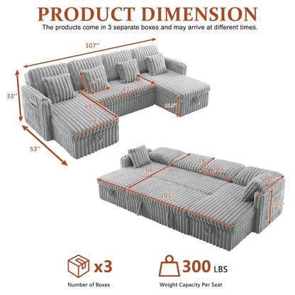 Convertible Floor Sofa Bed, Boneless Corduroy Sleeper Sofa with Side Pocket, 5in1 Foldable Couch for Living Room, Bedroom. No A