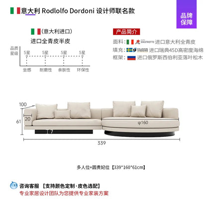 Italian minimalist Connelly leather sofa light luxury large and small apartment straight row three people first layer cowhide li